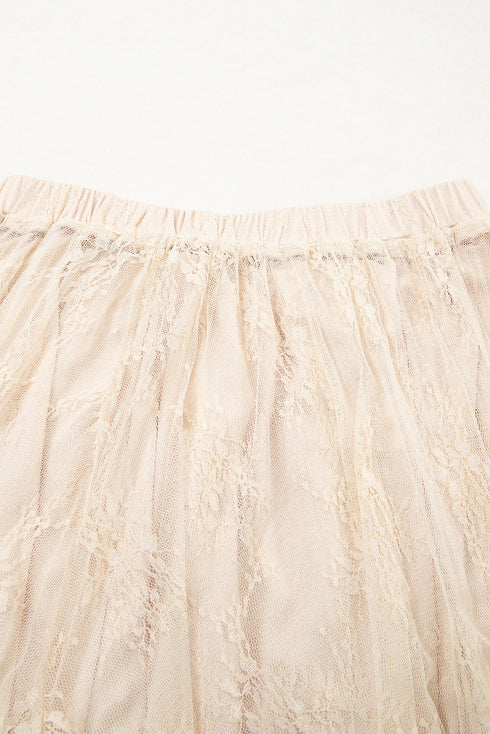 Bohemian Floral Lace Cascading Ruffle Tiered Asymmetrical Maxi Skirt